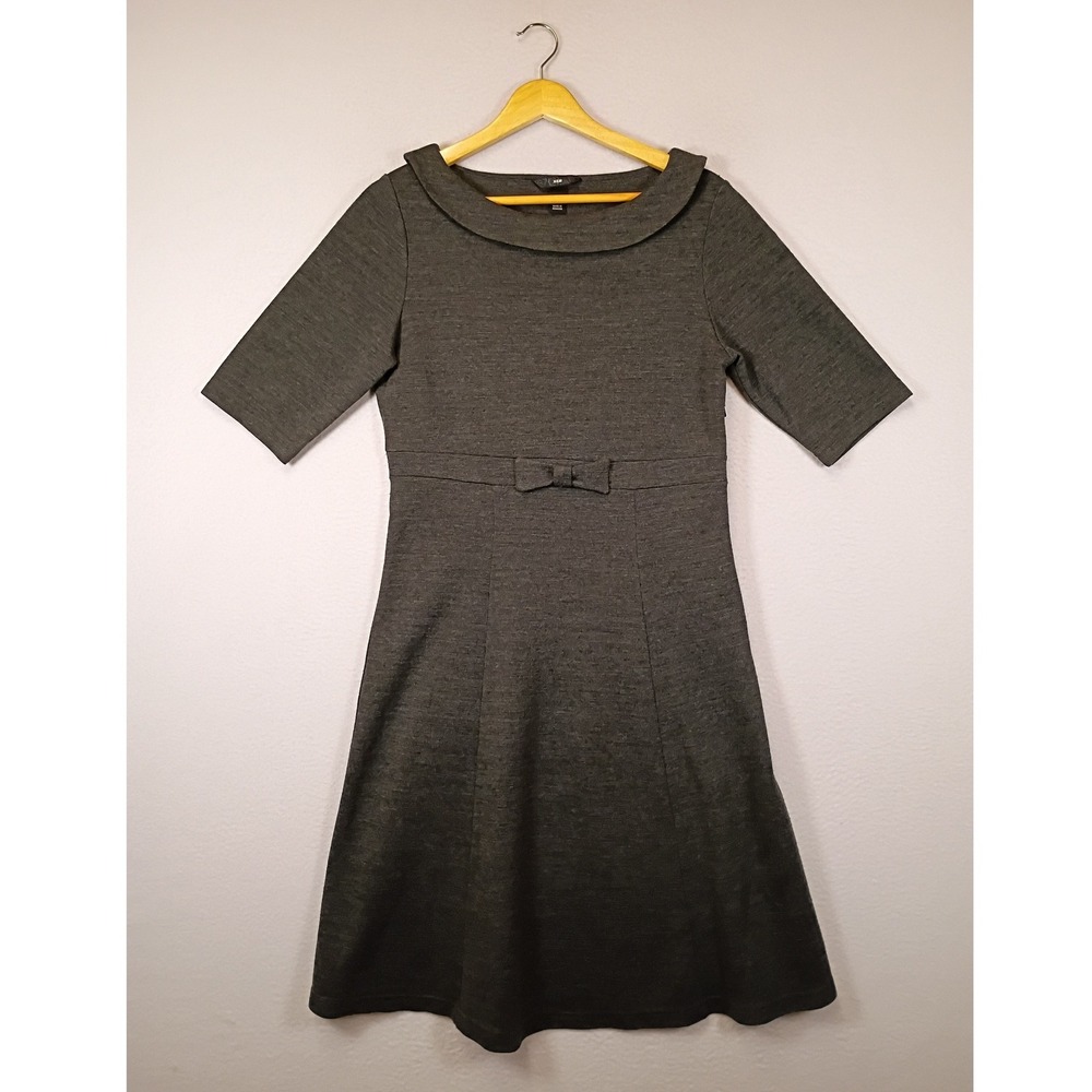Dark Academia H&M Womens Size 10 Grey Peter Pan Collar Bow Fit and Flare Dress